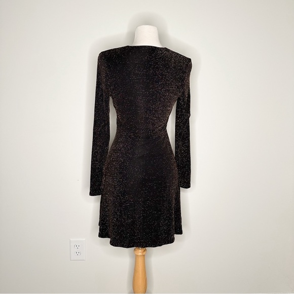 Express Black and Gold Sparkly Fit and Flare Dress - Picture 5 of 6